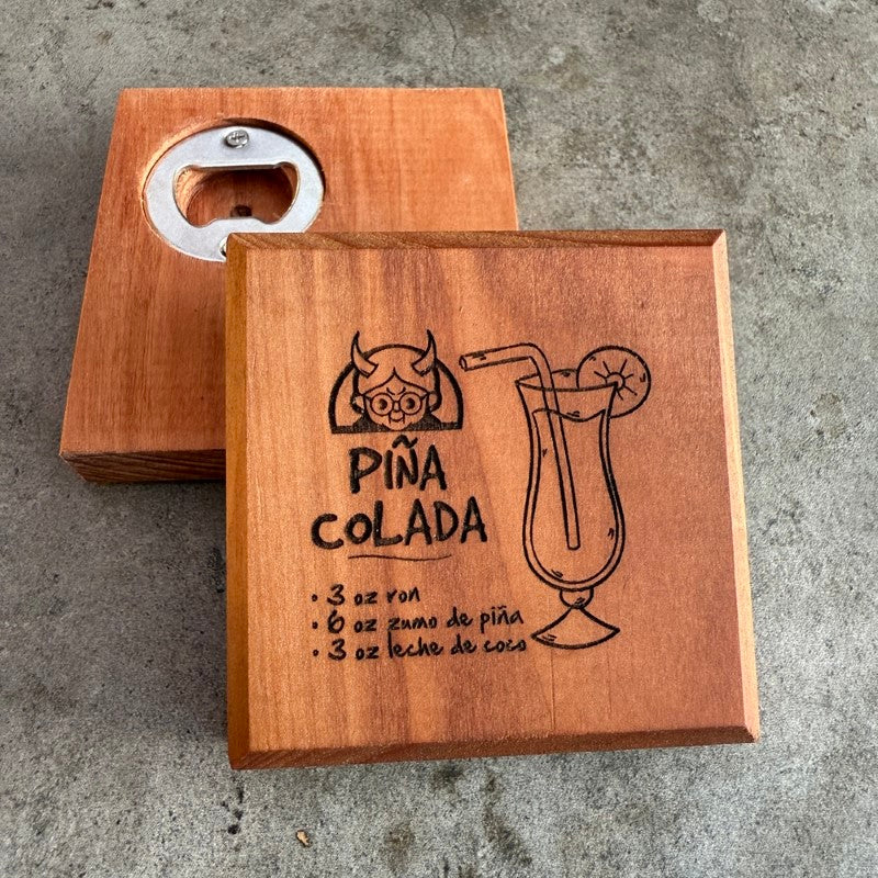 Posavasos de Roble con Destapador Estilo Cocktails
