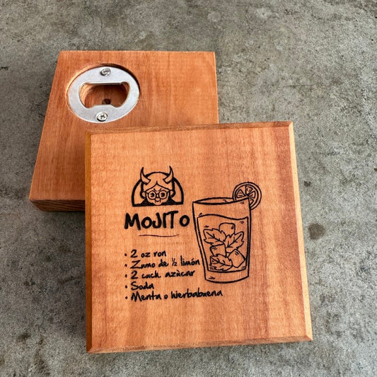 Posavasos de Roble con Destapador Estilo Cocktails