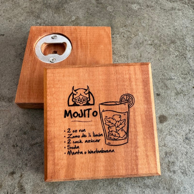 Posavasos de Roble con Destapador Estilo Cocktails