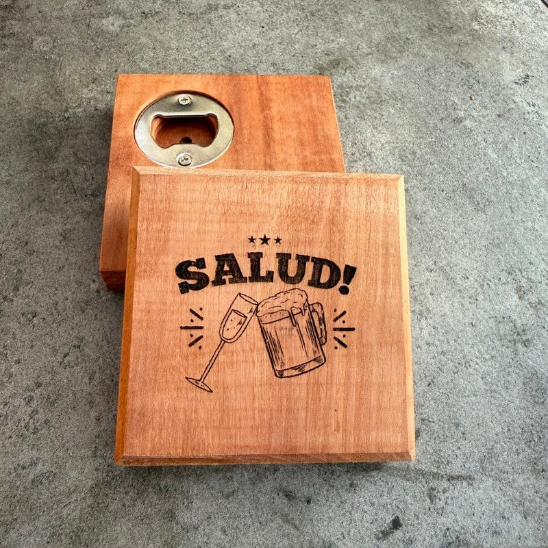 Posavasos de Roble con Destapador con Frases