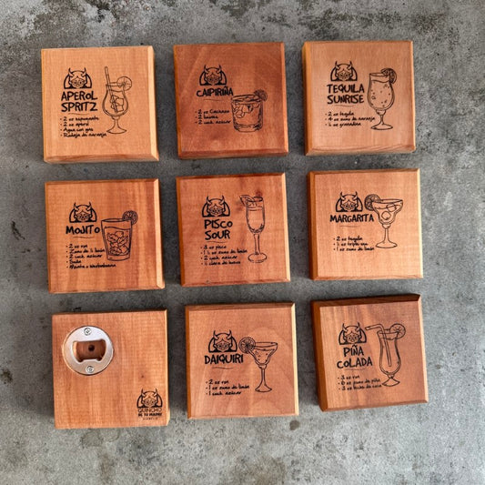 Posavasos de Roble con Destapador Estilo Cocktails