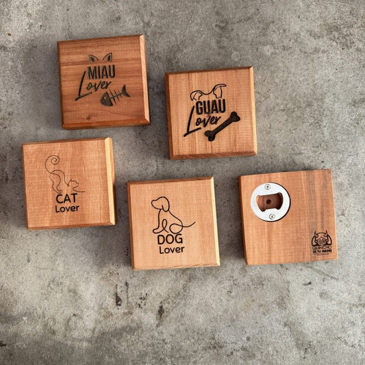 Posavasos de Roble con Destapador Dog - Cat Lover