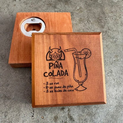 Posavasos de Roble con Destapador Estilo Cocktails