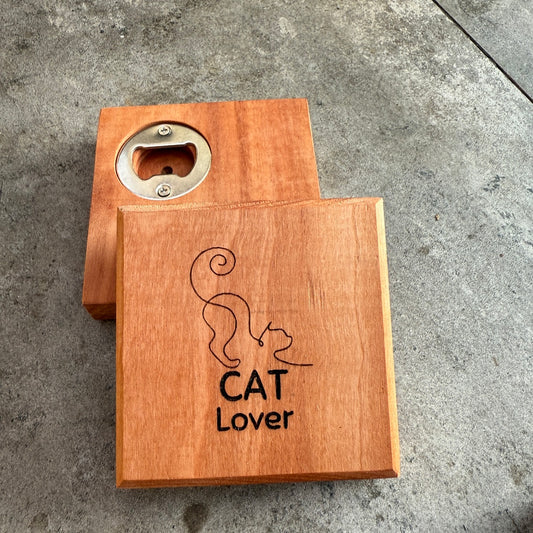 Posavasos de Roble con Destapador Dog - Cat Lover